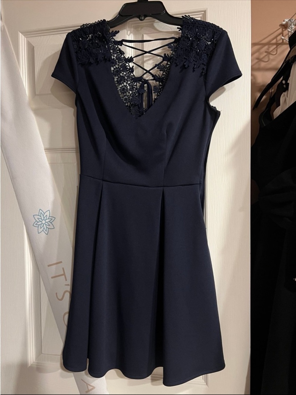 B Darlin Navy Lace-Up V-Neck Fit & Flare Mini Dress